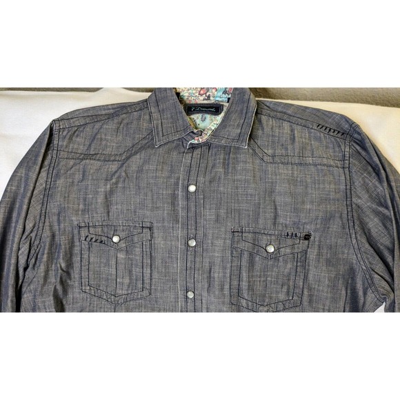 7 Diamonds Button Down Shirt Mens XL Gray Cotton Flip Cuff Paisley - Picture 2 of 10